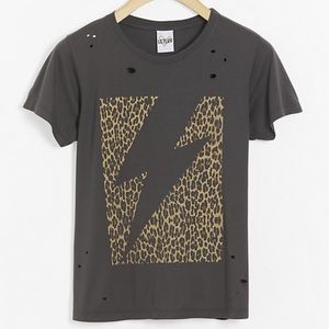 Anthropologie LETLUV Lightning Cheetah Destroyed Tee Size Small